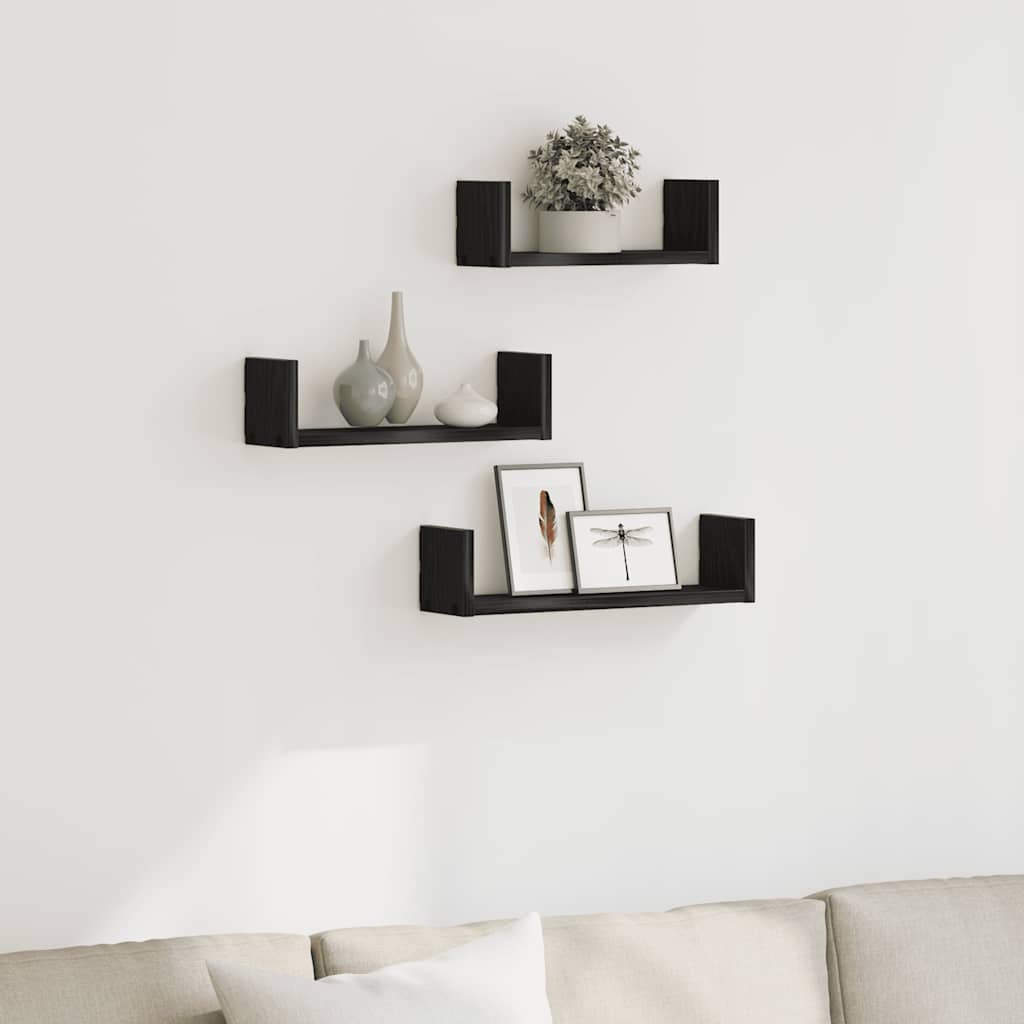 Wall Shelves 3 pcs Black Oak Engineered Wood