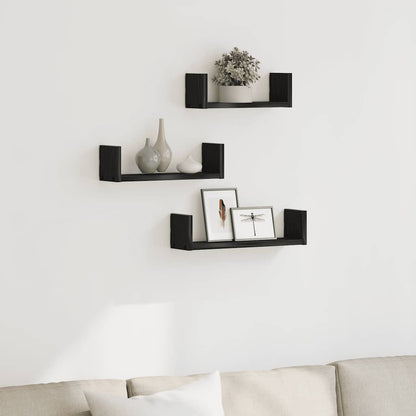 Wall Shelves 3 pcs Black Oak Engineered Wood