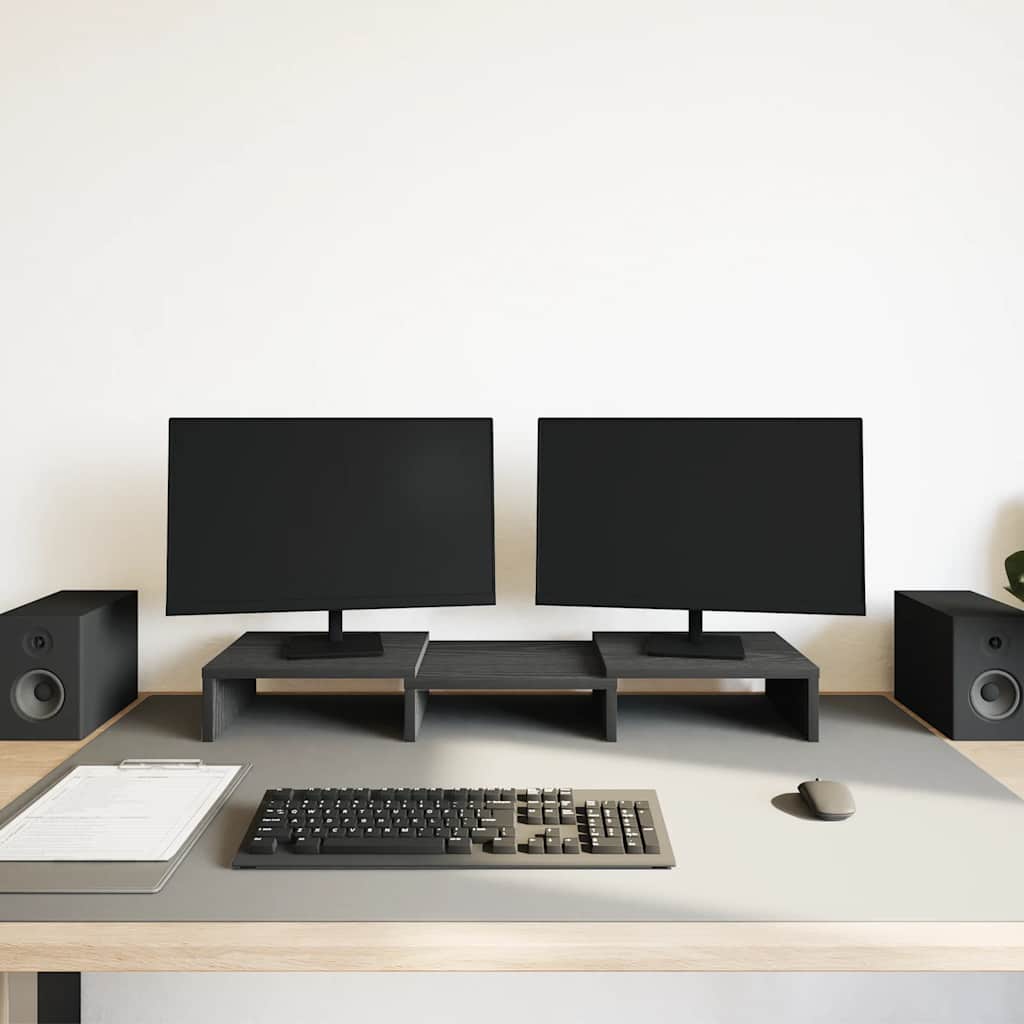 Monitor Stand Adjustable Black Oak 60x24x10.5 cm Engineered Wood