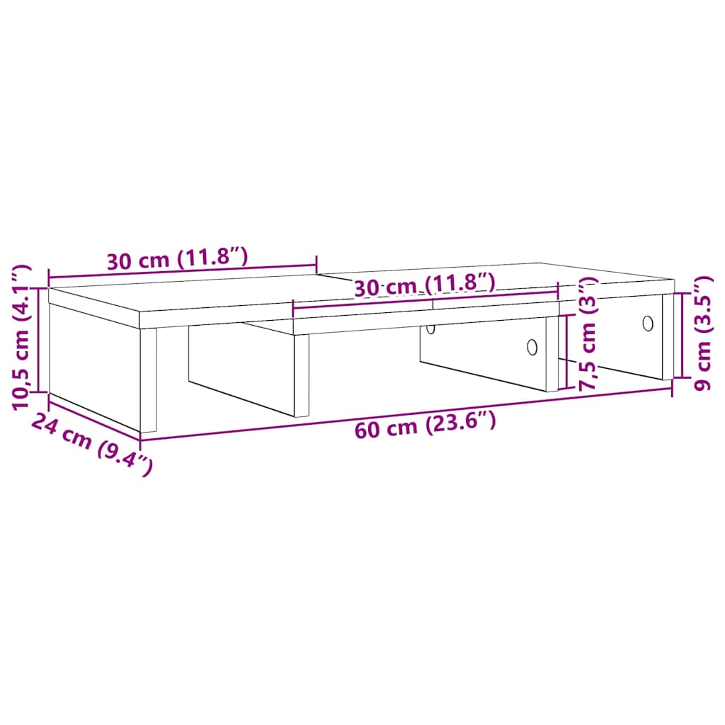 Monitor Stand Adjustable Black Oak 60x24x10.5 cm Engineered Wood