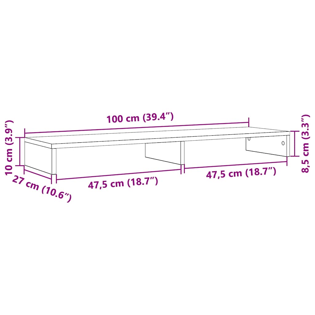 Monitor Stand Black Oak 100x27x10 cm Engineered Wood