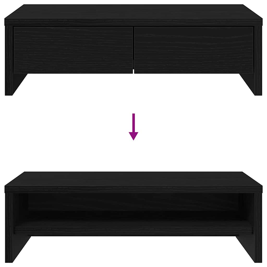 Monitor Stand with Drawers Black Oak 50x27x15 cm Engineered Wood