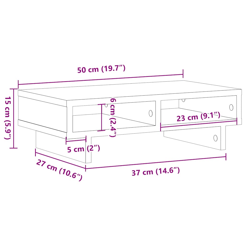 Monitor Stand Black Oak 50x27x15 cm Engineered Wood