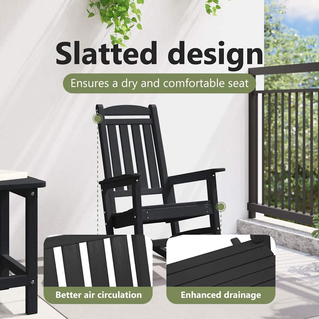 Garden Rocking Chair Black 92 x 70 x 108cm HDPE