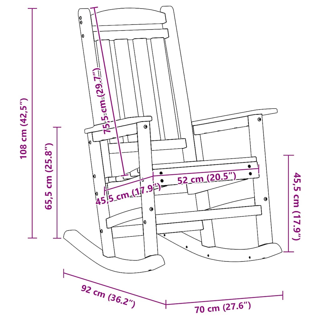 Garden Rocking Chair Black 92 x 70 x 108cm HDPE