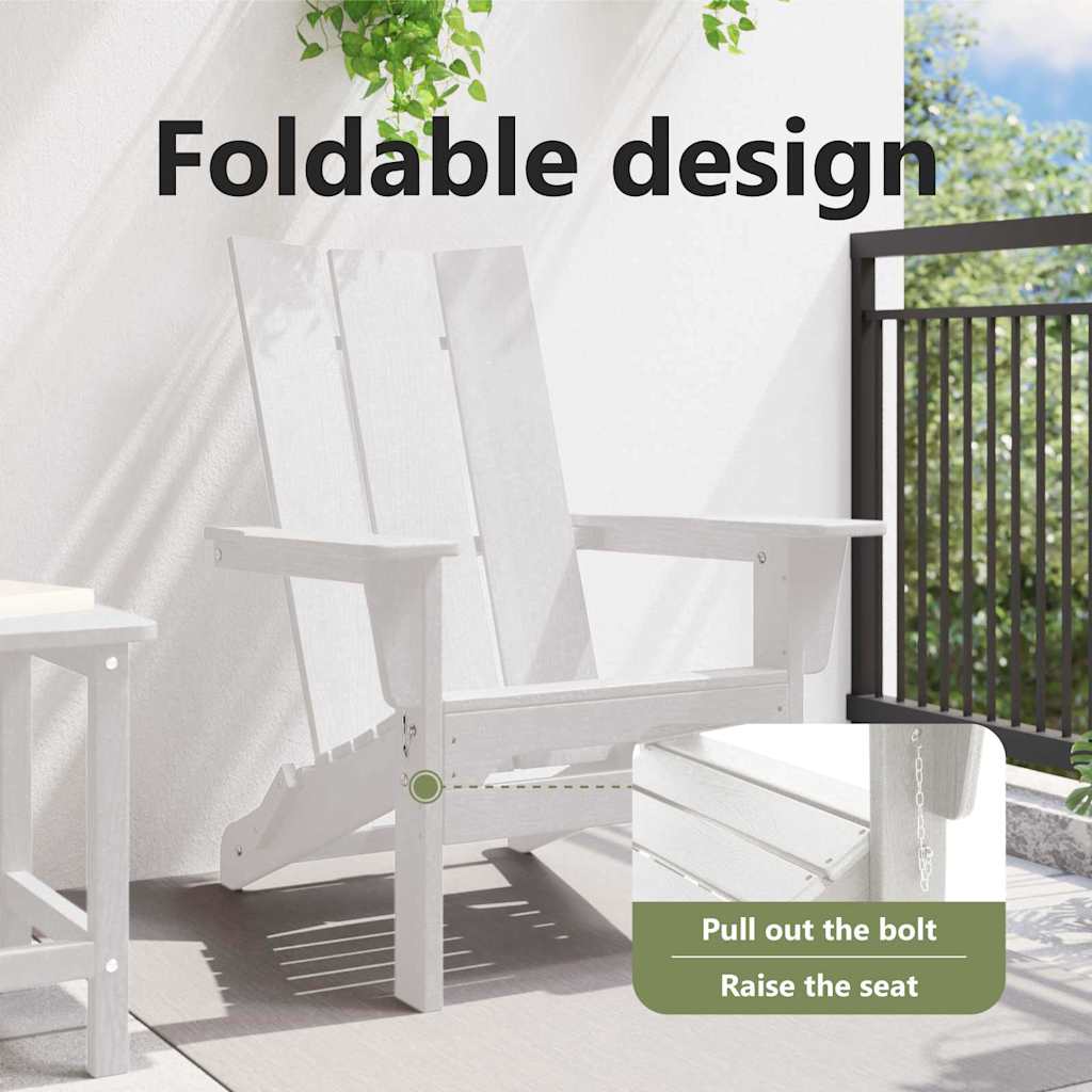 Folding Adirondack Chair White 80.5 x 74.5 x 92 cm HDPE