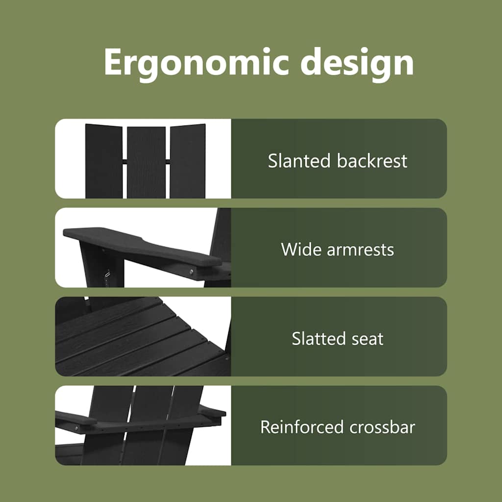 Folding Adirondack Chair Black 80.5 x 74.5 x 92 cm HDPE
