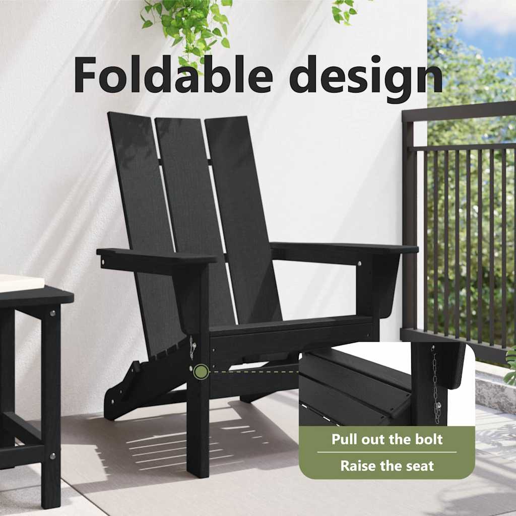 Folding Adirondack Chair Black 80.5 x 74.5 x 92 cm HDPE