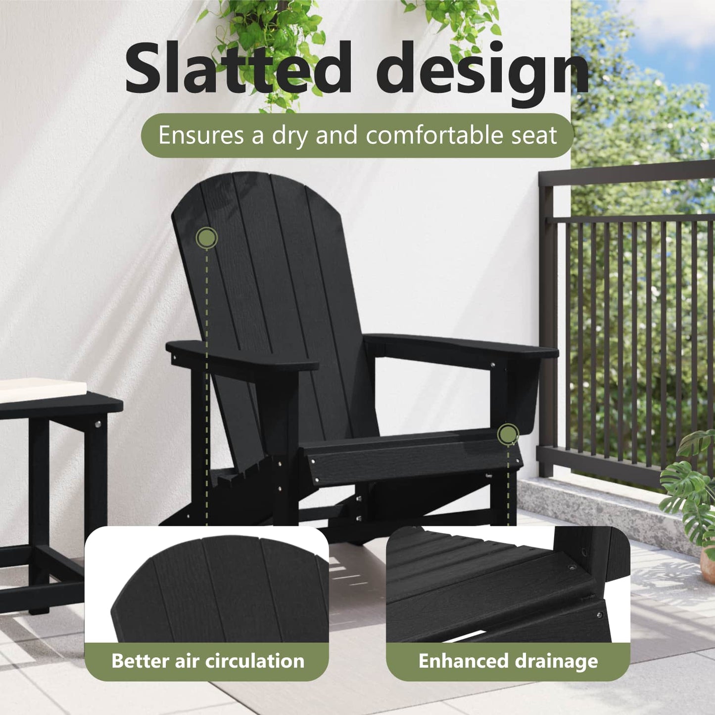 Adirondack Chair Black 82 x 74 x 92 cm HDPE
