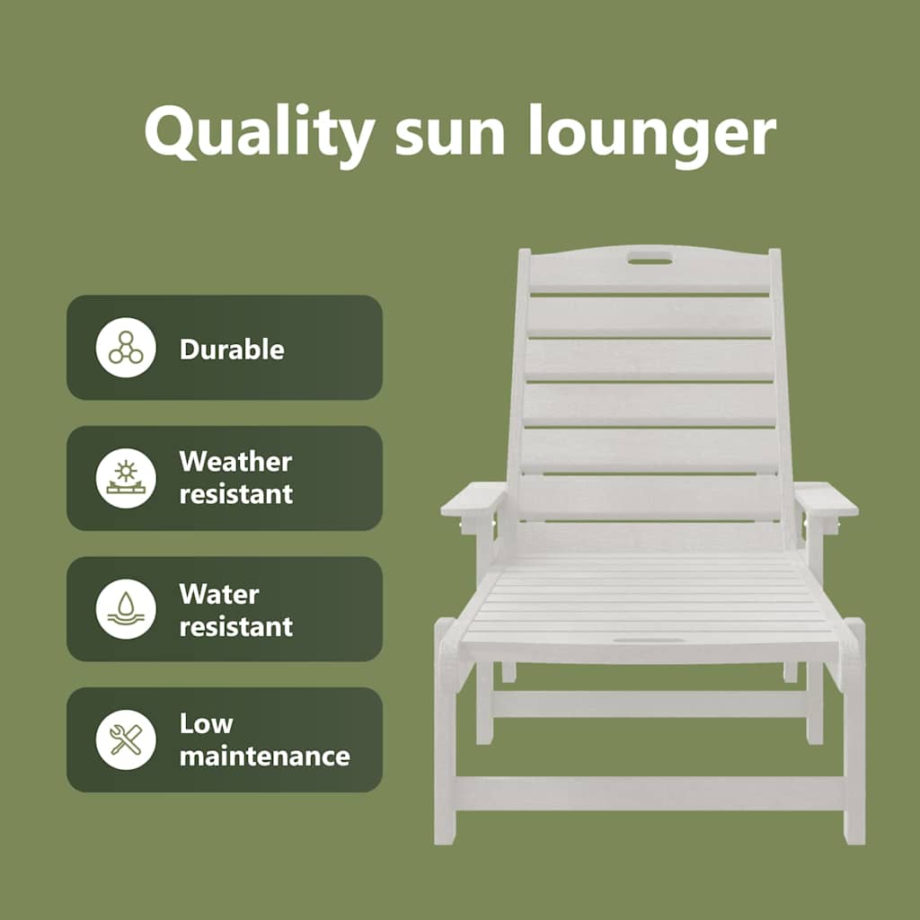 Sun Lounger White 195.5 x 53 x 98.5 cm HDPE