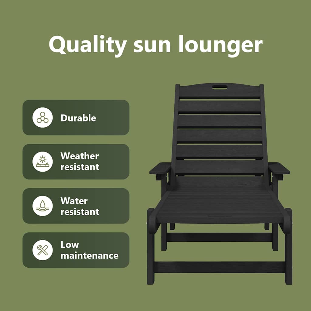 Sun Lounger Black 195.5 x 53 x 98.5 cm HDPE