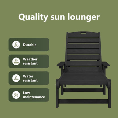 Sun Lounger Black 195.5 x 53 x 98.5 cm HDPE