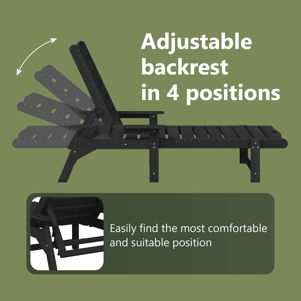 Sun Lounger Black 195.5 x 53 x 98.5 cm HDPE