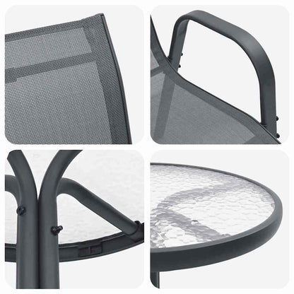 Garden Bistro Set 3 pcs Grey Steel
