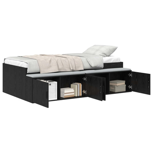 Bed Frame with Drawer Black Oak 90 x 200 cm Engineered Wood