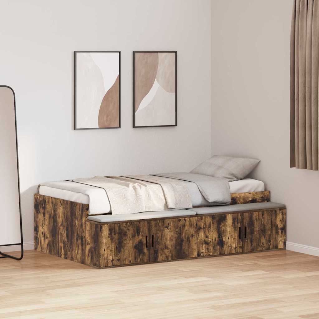 Bed Frame with Drawer Smoked Oak 90 x 200 cm Engineered Wood