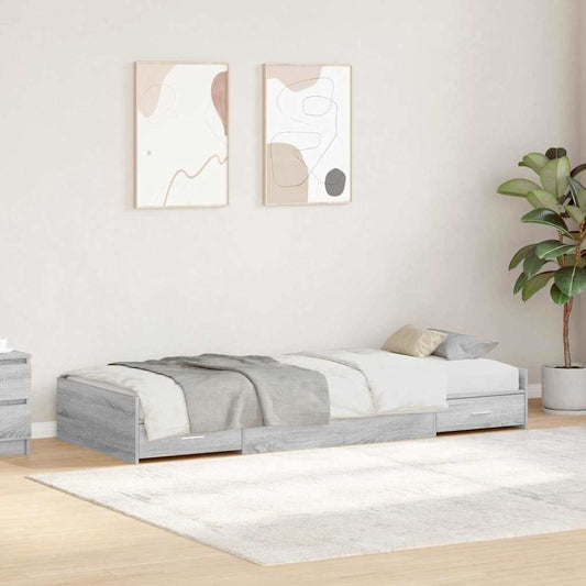 Bed Frame with Drawer Grey Sonoma 90 x 200 cm Engineered Wood