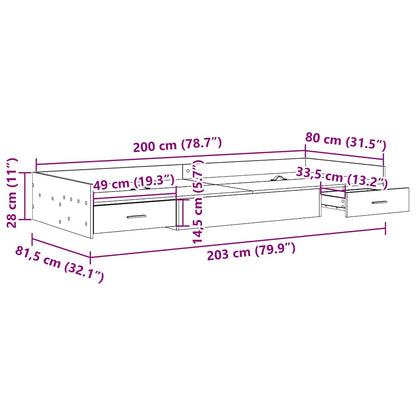 Bed Frame with Drawer Grey Sonoma 80 x 200 cm Engineered Wood