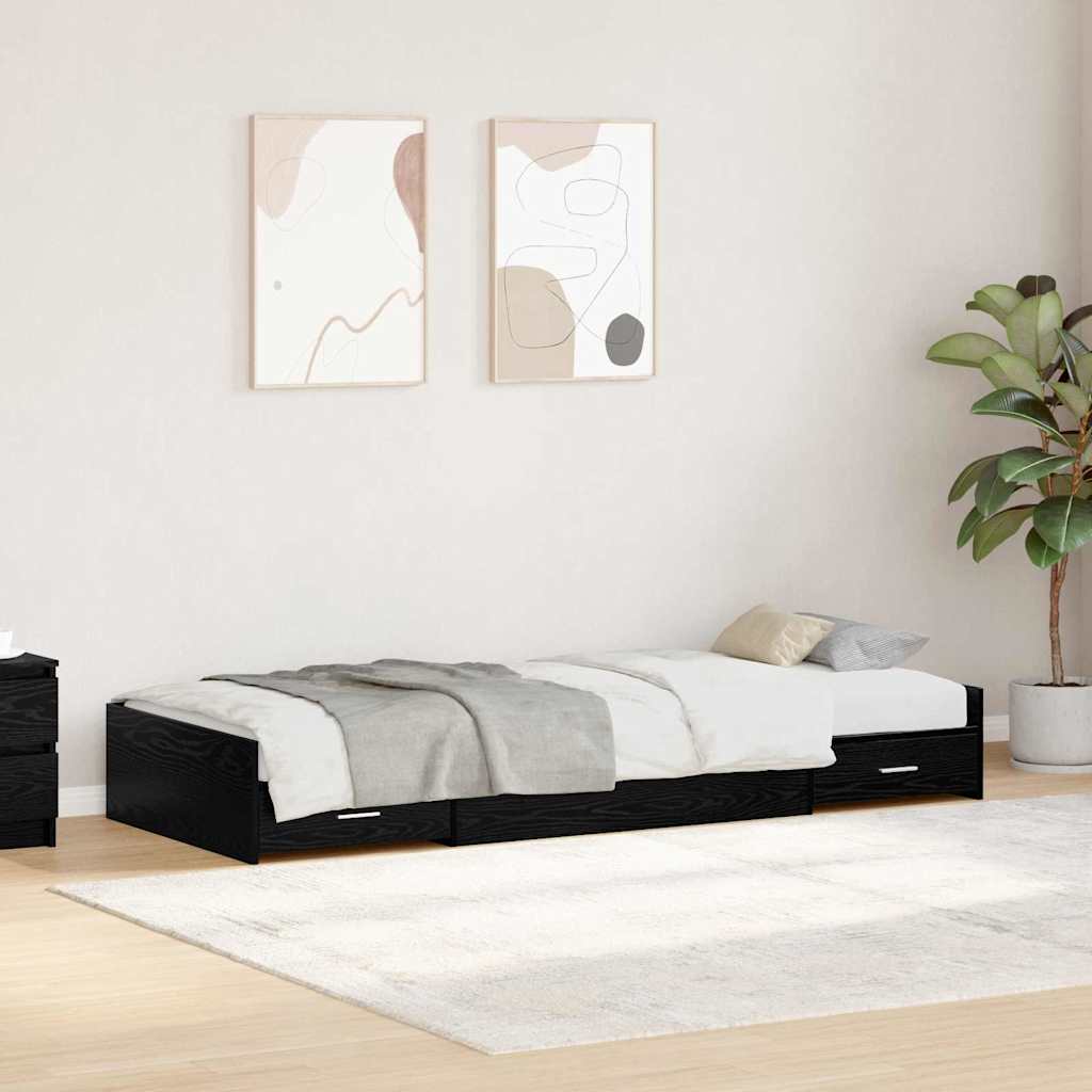 Bed Frame with Drawer Black Oak 90 x 190 cm Engineered Wood