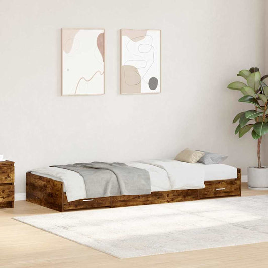 Bed Frame with Drawer Smoked Oak 90 x 190 cm Engineered Wood