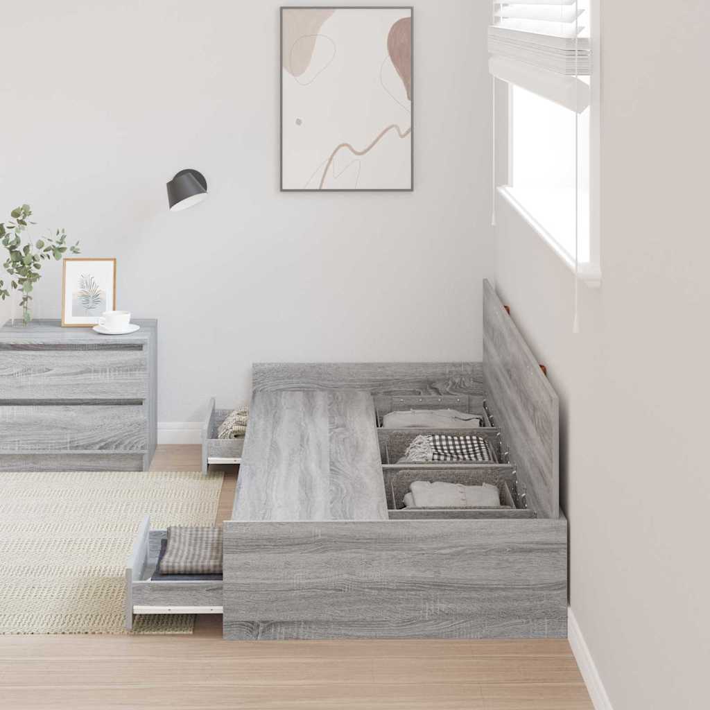 Bed Frame with Drawer Grey Sonoma 90 x 190 cm Engineered Wood
