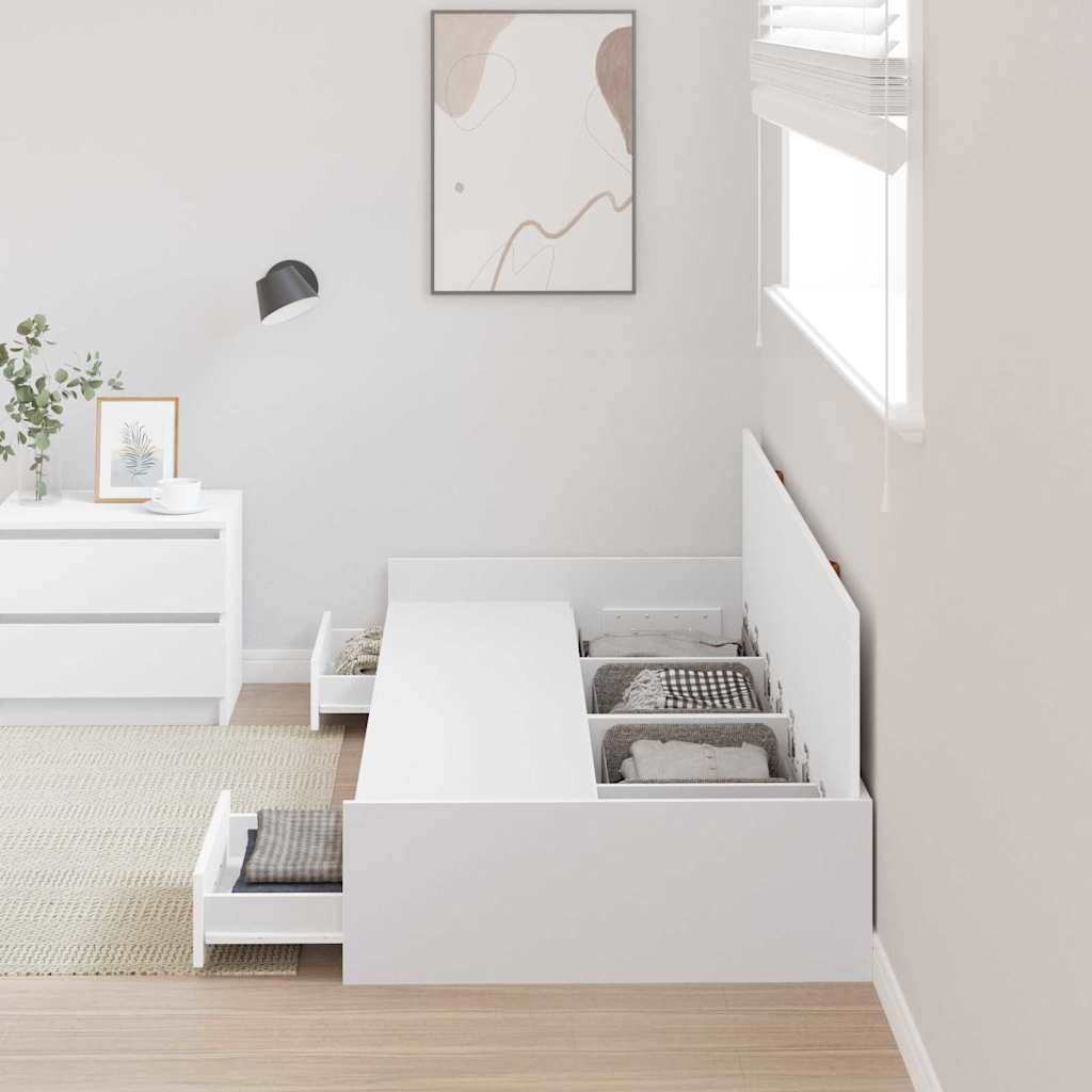 Bed Frame with Drawer White 75 x 190 cm Engineered Wood