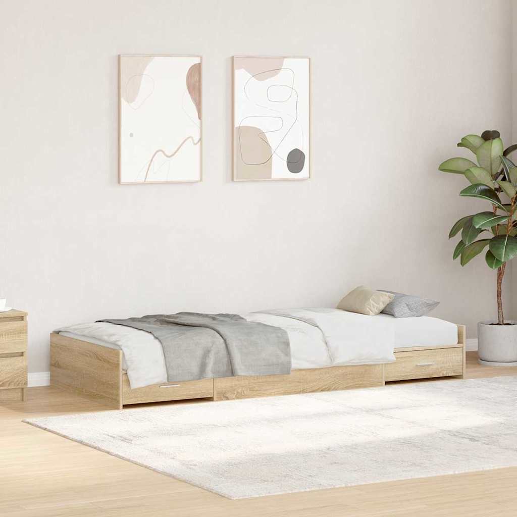 Bed Frame with Drawer Sonoma Oak 75 x 190 cm Engineered Wood