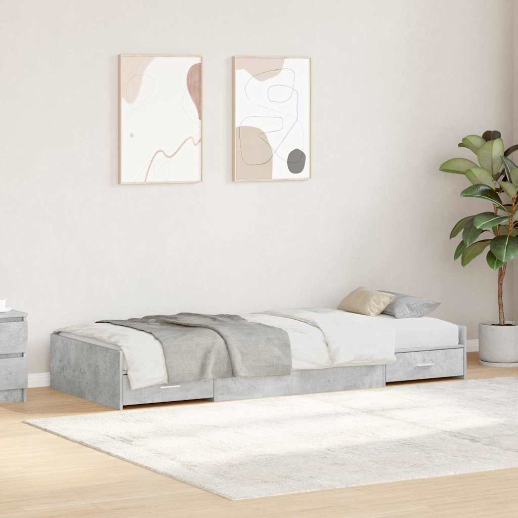 Bed Frame with Drawer Concrete Grey 75 x 190 cm Engineered Wood