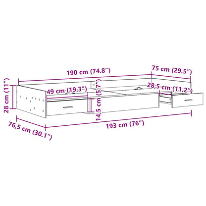 Bed Frame with Drawer Concrete Grey 75 x 190 cm Engineered Wood