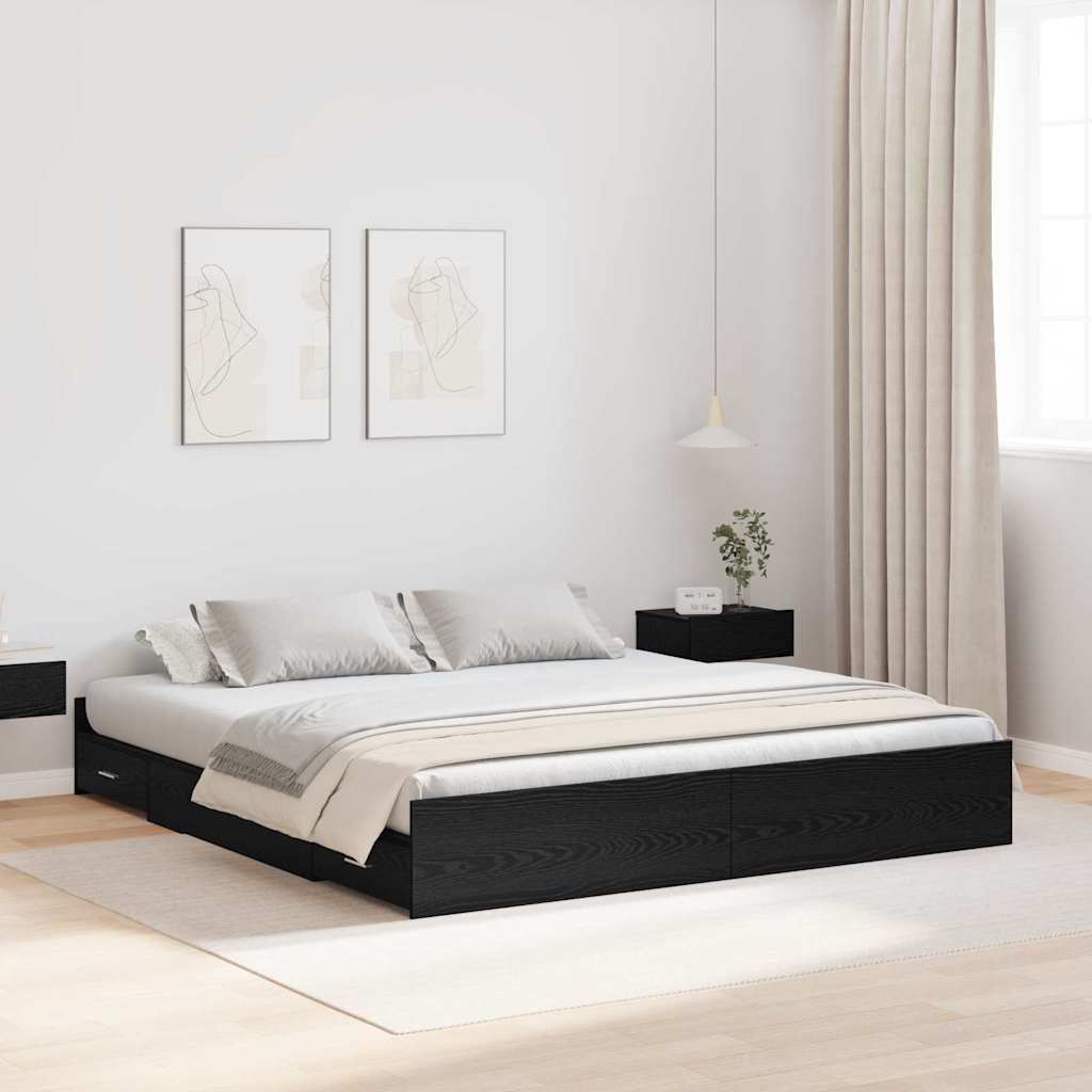 Storage Bed Frame Black Oak 200 x 200 cm Engineered Wood