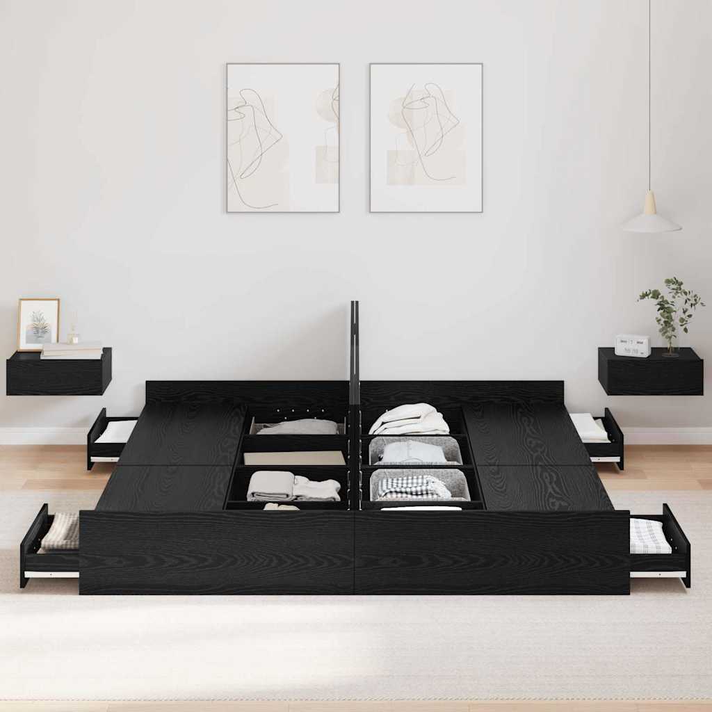 Storage Bed Frame Black Oak 200 x 200 cm Engineered Wood