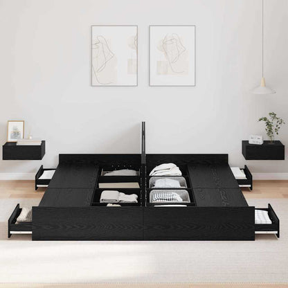 Storage Bed Frame Black Oak 200 x 200 cm Engineered Wood