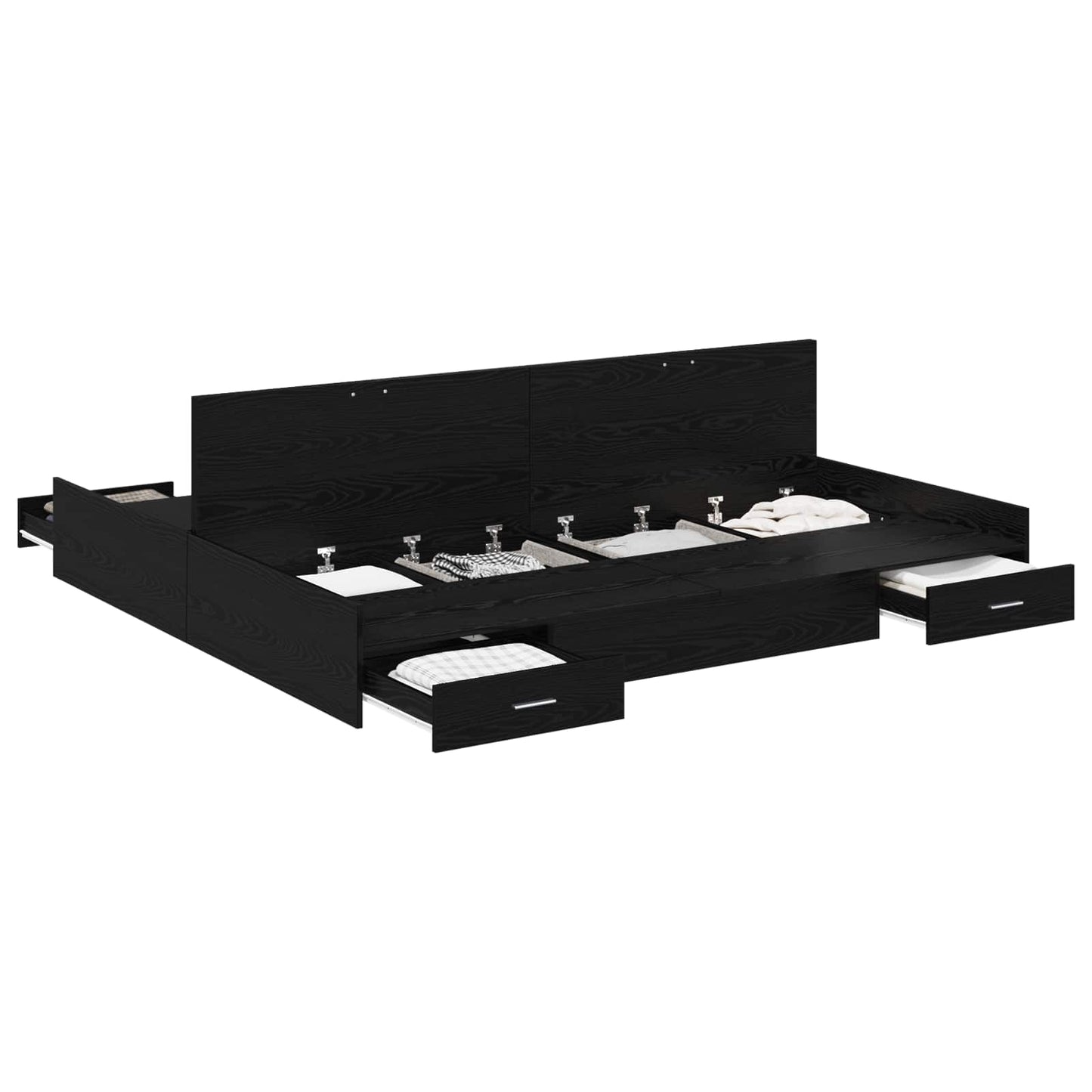 Storage Bed Frame Black Oak 200 x 200 cm Engineered Wood