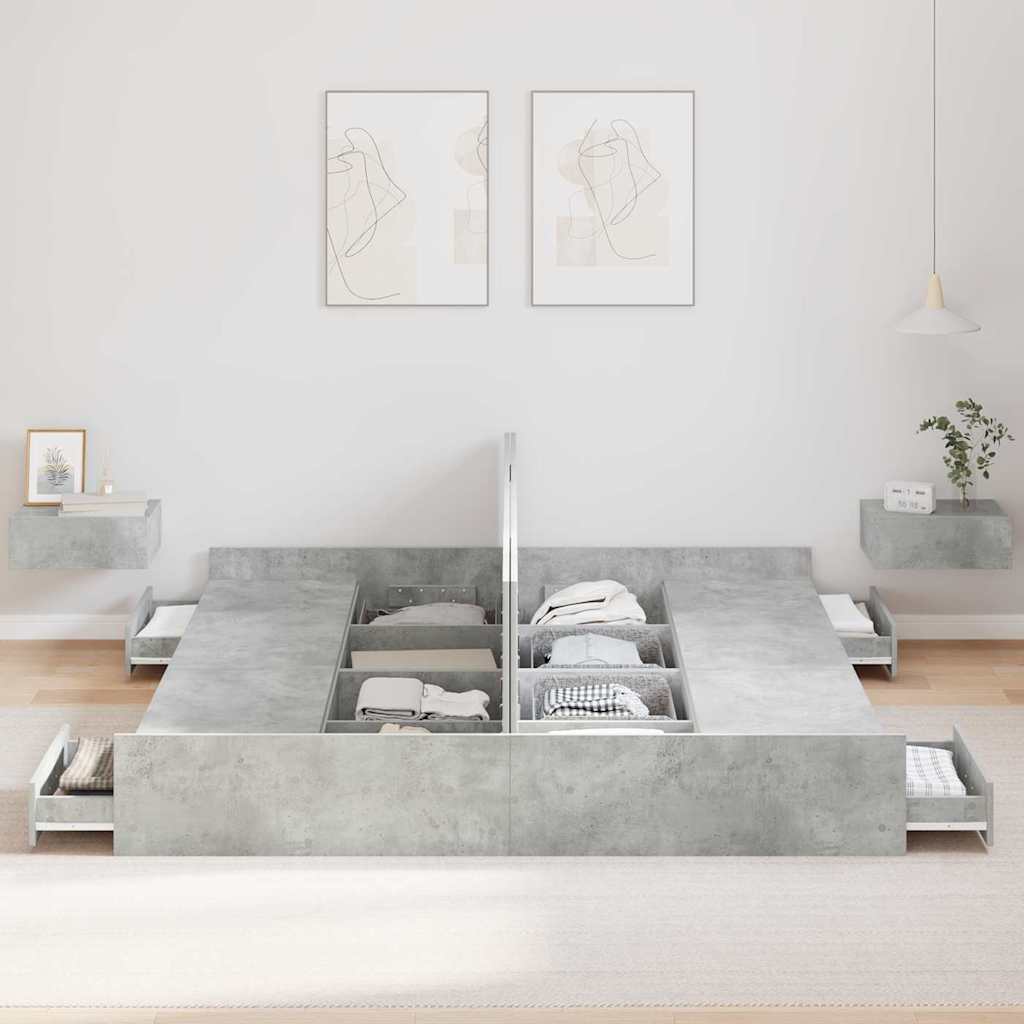 Storage Bed Frame Concrete Grey 200 x 200 cm Engineered Wood