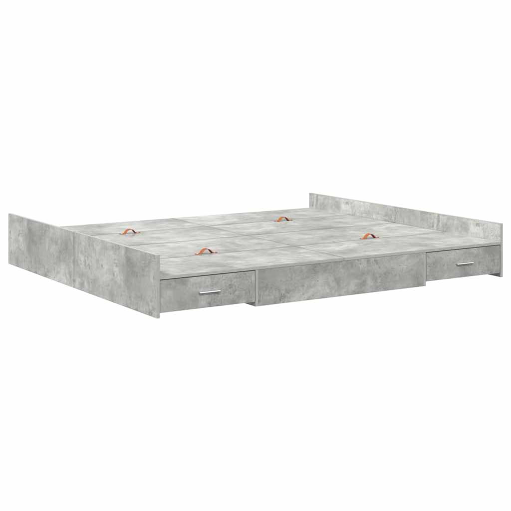 Storage Bed Frame Concrete Grey 200 x 200 cm Engineered Wood