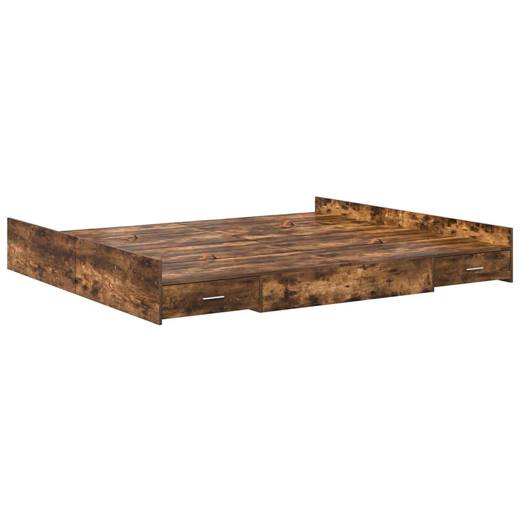 Storage Bed Frame Smoked Oak 200 x 200 cm Engineered Wood