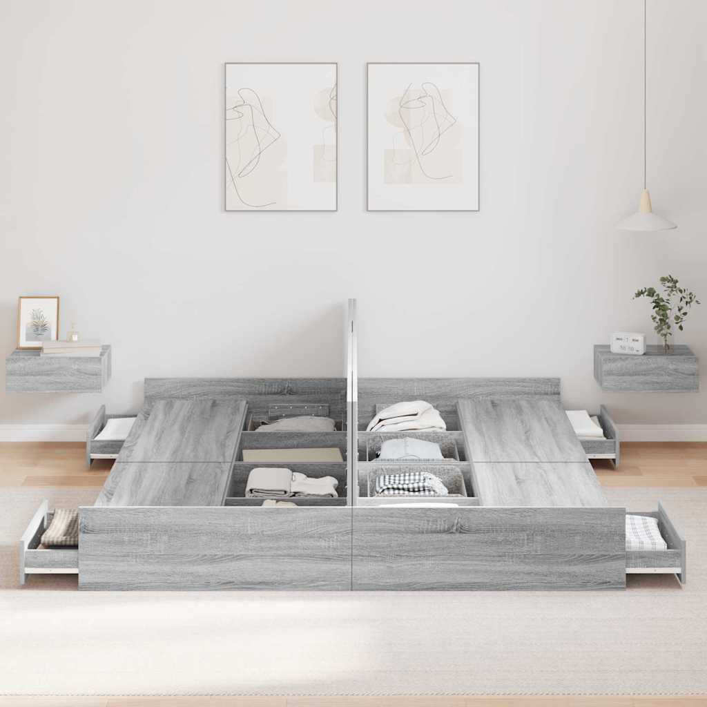 Storage Bed Frame Grey Sonoma 200 x 200 cm Engineered Wood