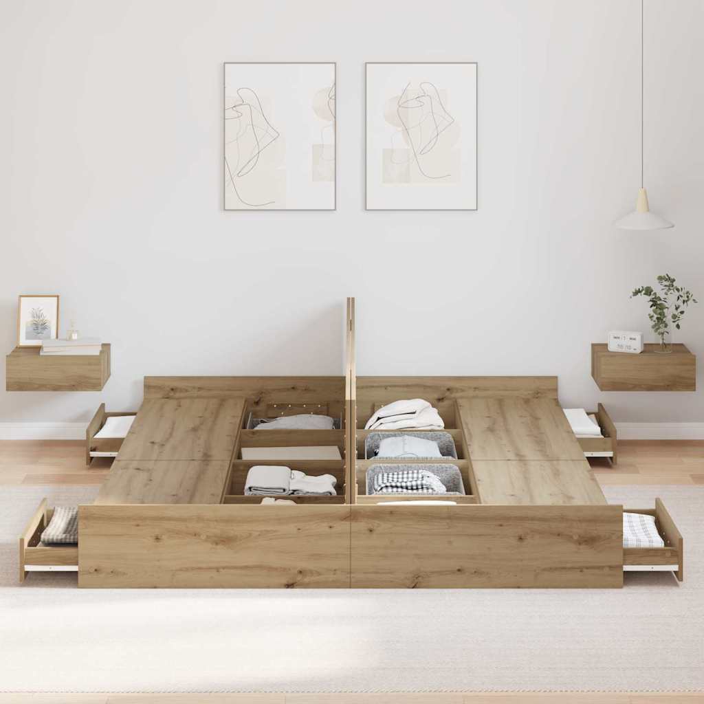 Storage Bed Frame Artisan Oak 200 x 200 cm Engineered Wood