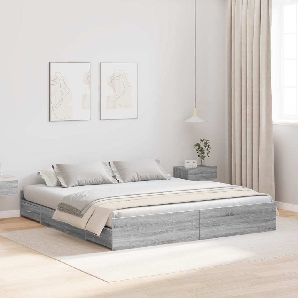 Storage Bed Frame Grey Sonoma 180 x 200 cm Engineered Wood