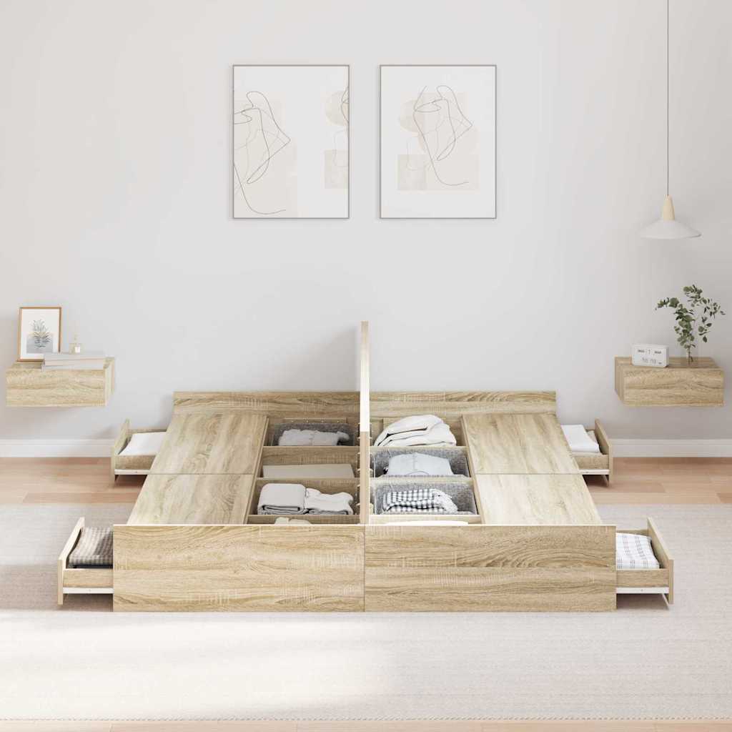 Storage Bed Frame Sonoma Oak 160 x 200 cm Engineered Wood