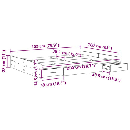 Storage Bed Frame Concrete Grey 160 x 200 cm Engineered Wood