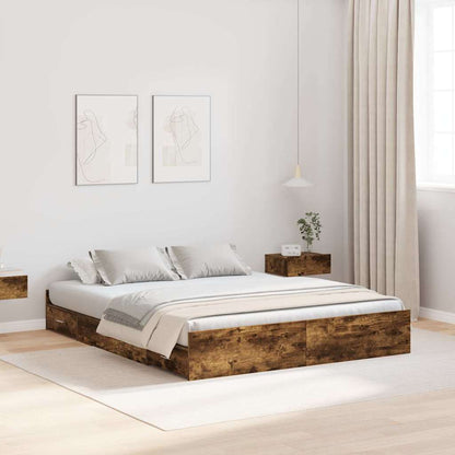 Storage Bed Frame Smoked Oak 140 x 200 cm Engineered Wood