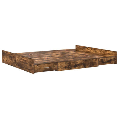 Storage Bed Frame Smoked Oak 140 x 200 cm Engineered Wood
