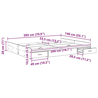 Storage Bed Frame Grey Sonoma 140 x 200 cm Engineered Wood