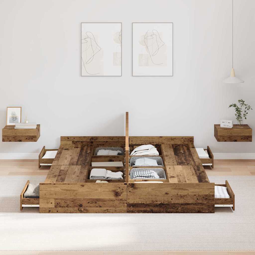 Storage Bed Frame Old Wood 140 x 200 cm Engineered Wood