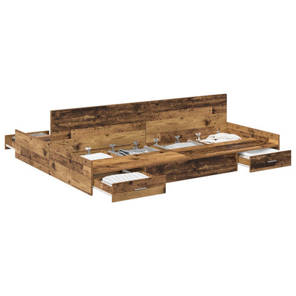 Storage Bed Frame Old Wood 140 x 200 cm Engineered Wood