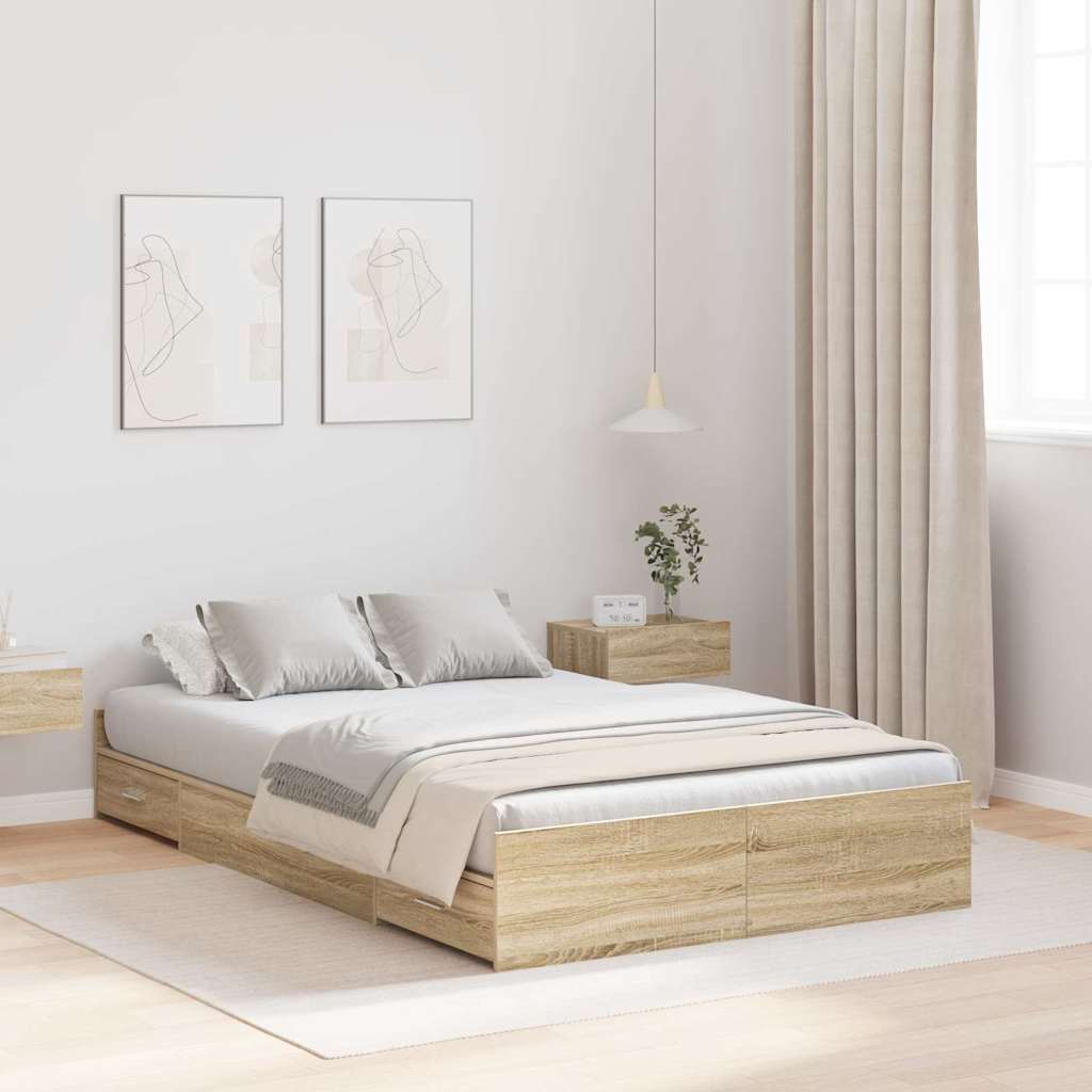 Storage Bed Frame Sonoma Oak 120 x 200 cm Engineered Wood