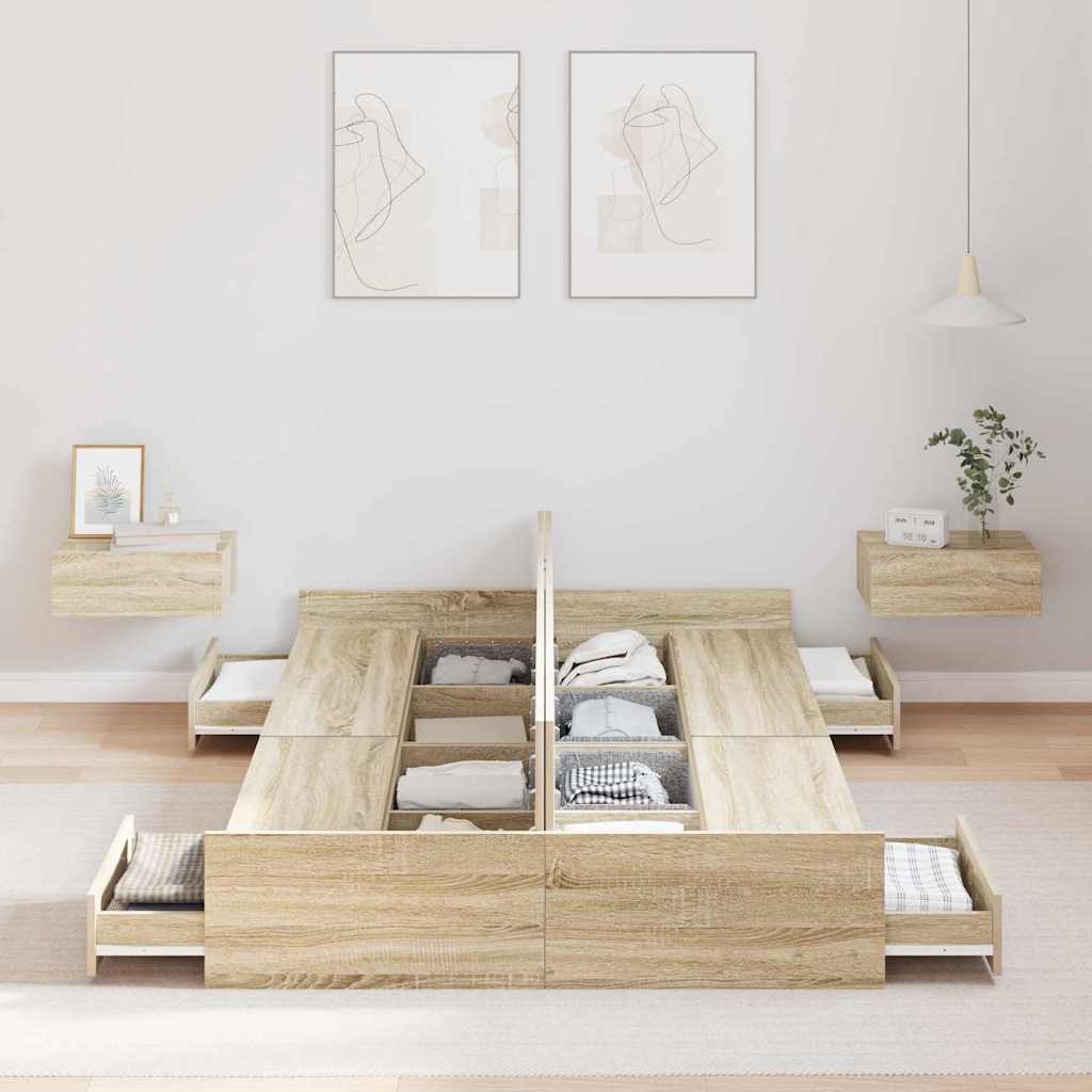 Storage Bed Frame Sonoma Oak 120 x 200 cm Engineered Wood