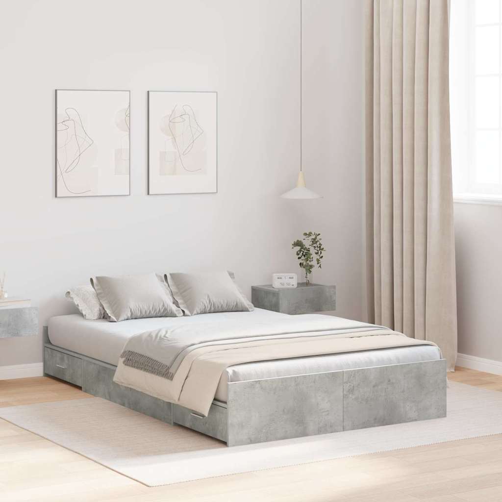 Storage Bed Frame Concrete Grey 120 x 200 cm Engineered Wood