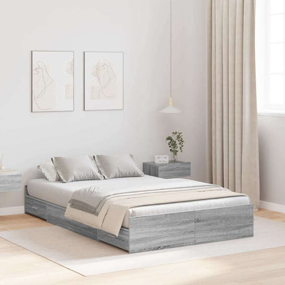 Storage Bed Frame Grey Sonoma 120 x 200 cm Engineered Wood